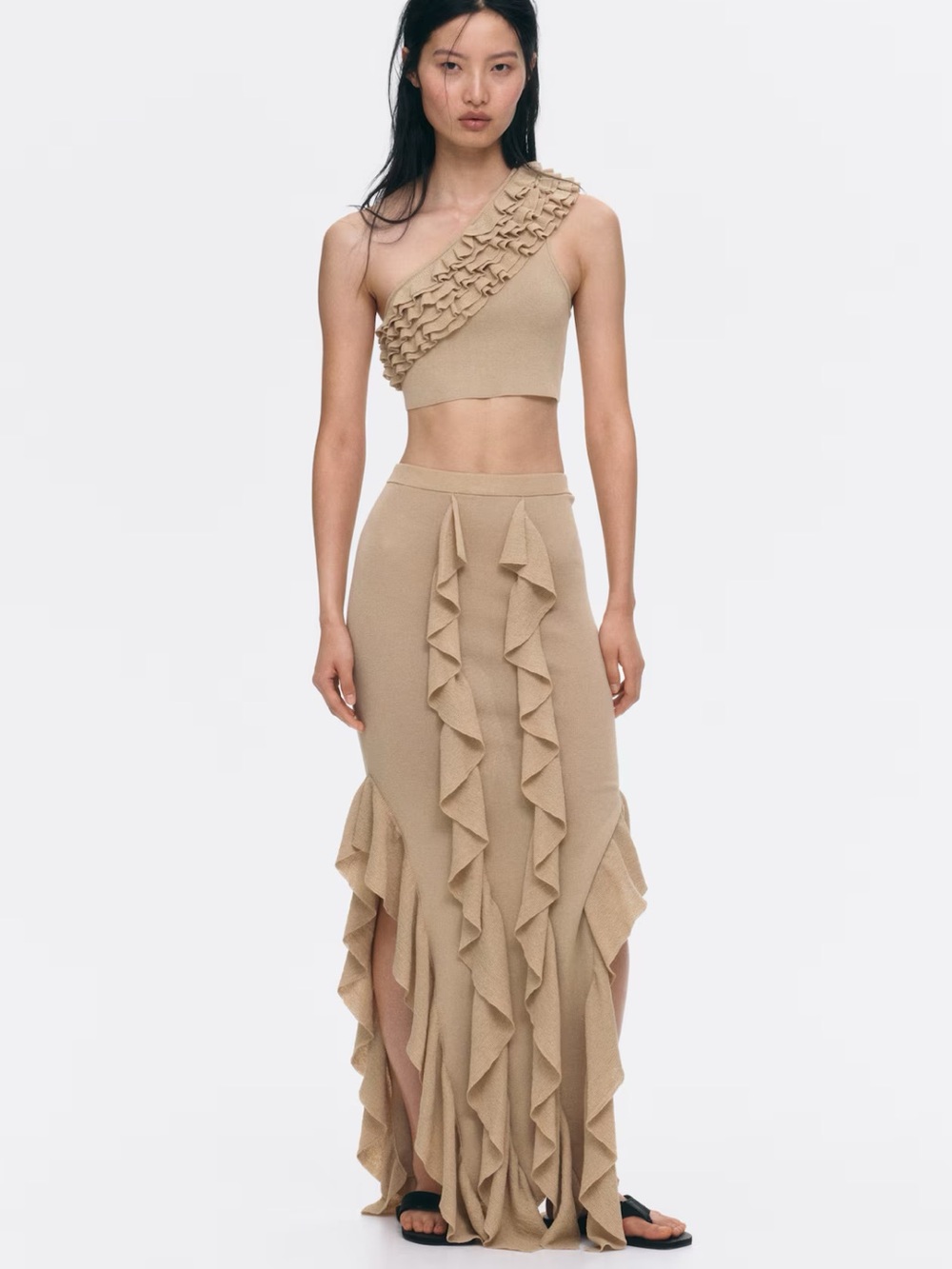 H&M EDITION SUMMER 2026 COLLECTION NWT BEIGE FLOUNCED KNIT SKIRT SIZE SMALL